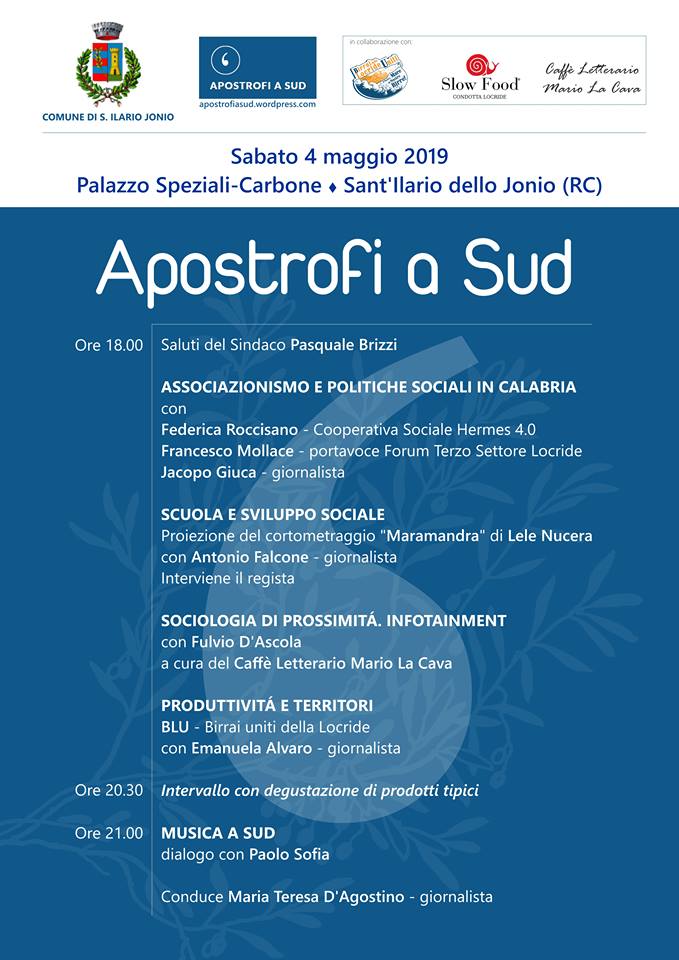 Sant’Ilario dello Jonio (RC): oggi la manifestazione “Apostrofi a Sud”, tanti ospiti e l’incontro con il cantautore Paolo&nbsp;Sofia